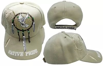 Native Pride INDIAN Dreamcatcher Dove Feather Shadow Khaki Embroidered Cap Hat • $10.88