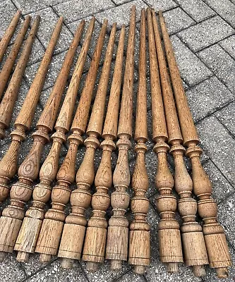 Vtg Lot Of 14 Oak Turned Tapered Staircase Spindle Balusters - 28” & 32” • $70