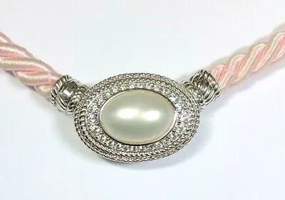 Judith Ripka Sterling Silver Cultured Mabe Pearl And CZ Pink Cord Necklace  • $109