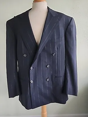 Vtg 80's 2 Piece Double Breasted Polo By Ralph Lauren Navy Pin Striped Suit 42 R • $199.48