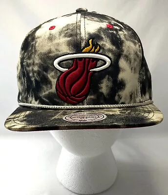 Miami Heat Mitchell & Ness Snapback Cap Hat Acid Wash Black Denim Crown • $14