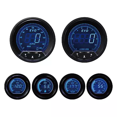 EVO Digital 6 Gauge Set GPS Speedometer Blue & Red LCD MPH °F PSI 85mm & 52mm • $404.99