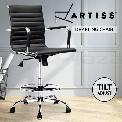 Artiss Office Chair Drafting Stool Computer Standing Desk Leather Chairs Black • $159.95