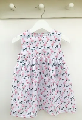 Baby Flamingo Print Handmade Sun Dress Age 18 Months Summer Child Cotton Quality • £19.99