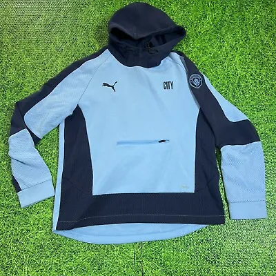 PUMA Manchester City Blue Hoodie DRYCELL Slim Fit Men’s Size: Large 21 X 27 • $48