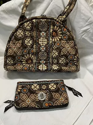 Vera Bradley Canyon Brown Eloise Handbag Purse Kiss Lock Closure Wallet Set • $22