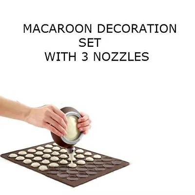 Macaroon Baking Mat Cake Decorating Pen 3 Nozzle Set Muffin Pastry Sheet • £5.49