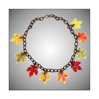 Vintage  1940s Fall Maple Tree Leaves Celluloid Chain Link Necklace AS IS • $68