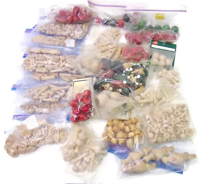 Wooden Craft Parts Assortment Lot ~ Axles Pins Pegs Beads Plugs Spindles MORE • $16.99