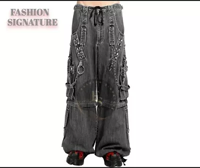 Gothic Streetwear Raver Gray Denim Pants With Handcuffs Convertible Punk Shorts • $99.99