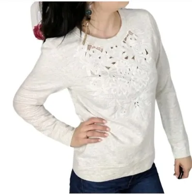 J.Crew Floral Cut Out Pullover Sweatshirt  Size Small Cream Gray • $15.90