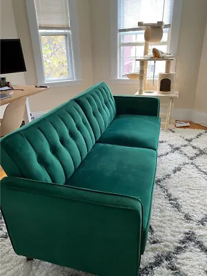 NEW Modern Sofa Sleeper Bed Vintage Green Velvet Convertible Couch Livingroom  • $439