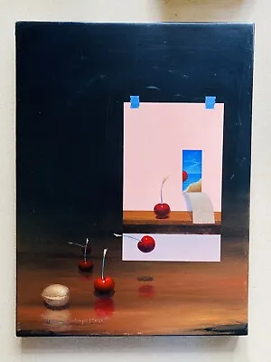 Surreal Minimal Cherry Painting Mexican Acrylic Art Canvas Ricardo Carbajal Moss • $175