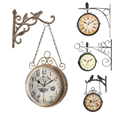 Outdoor Garden Kensington Station Wall Clock Double Sided Outside Bracket Round • £13.94