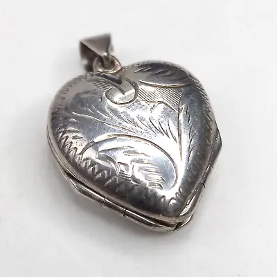 Engraved Heart Double Locket Sterling Silver Valentines Day 4 Photos 1.25  • $45