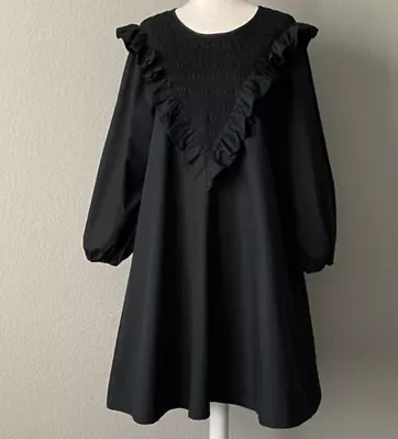 H&M Trend Conscious Short A-LIne Black Ruffle-trimmed Cotton Dress ❤️L Last! • $39.99