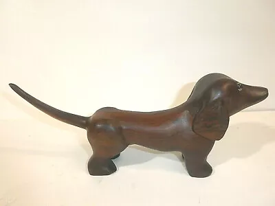 Hand Carved Teak Wood Dachshund Dog Figurine Sculpture Statue 11.5  Long • $42.95