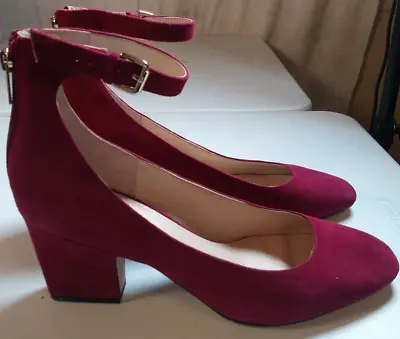 £29.07 • Buy Marc Fisher  Shoes 11 Magenta  Red Suede Block Heels Closed Toe Ankle Strap Zip