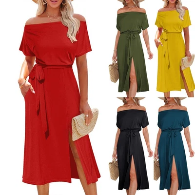 $42.90 • Buy Womens Dress Clothes Midi Dress Off Shoulder Office Lady Short Sleeve Soild.