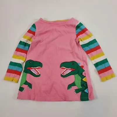 Mini Boden Girl's Dinosaur Tunic Applique Striped Long Sleeve Shirt 5-6y Pink • $15.99