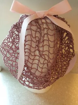 £11 • Buy 1940 Style Hair Snood/Net In Pink. Handmade. Wartime Pattern. Fine Yarn
