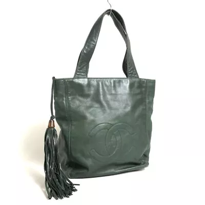 CHANEL Big Logo COCO CC MARK 2way Crossbody Tote Bag Women Green With Tassel • $1227.87
