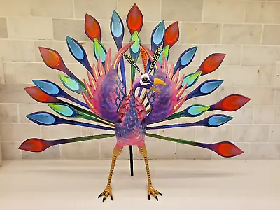 Peacock Large Pink Feathers Plumes Bird Carved Oaxaca Alebrije • $200