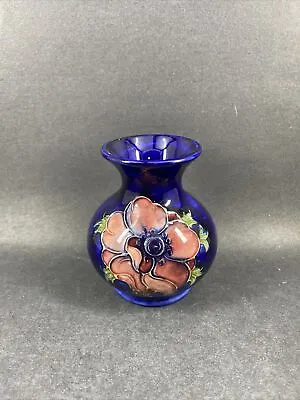 Vintage Moorcroft Pottery Anemone Flower Blue Vase England • $86