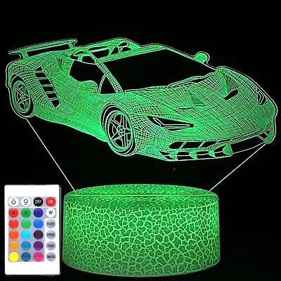 Sport Car Night Light For BoysRace Car 3D Optical Illusion Lampwith Remote ... • $25.49