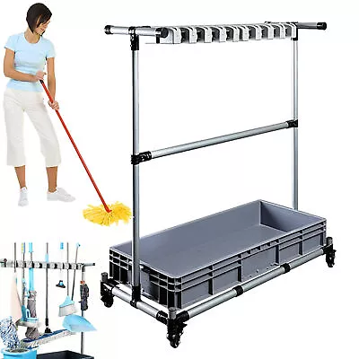 Broom Mop Holder Cleaning Supplies Organizer Janitorial Carts On Wheels House • $63.01