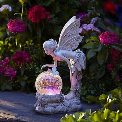 £18.95 • Buy Angel Figurine Statue Solar Powered Garden Ornament Fairy Lights Decorative Lamp