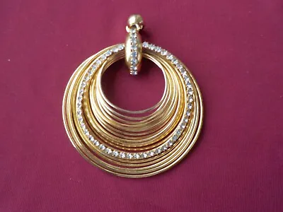Vintage Large Round Gold Tone Pendant Rhinestones/Crystals 2 1/4  Excellent • $18