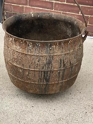 Antique Cast Iron Pot Cauldron 13.5 H Gate Mark Cook Stove Insert Base 9  • $139