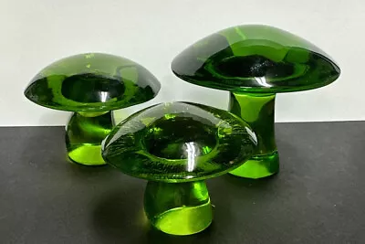 Set Of 3 MCM Viking Glass Mushroom Green Avocado 3 1/4” - 2” • $424.95