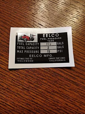 GENUINE  EELCO 1 1/2 FUEL TANK DATA DECAL GASSER FIT MOON Official Reproduction • $8.85