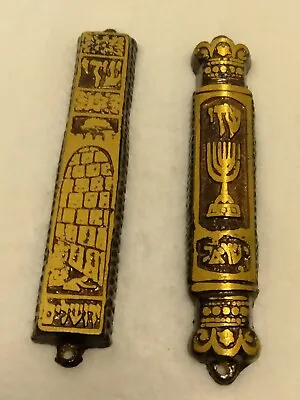 Vintage Brass Menorah Mezuzah Case  Set Of (2) Israel 1950's Judaica  • $35