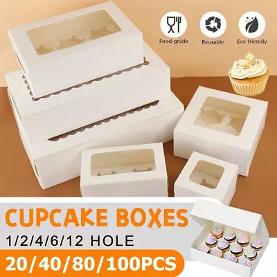 Bulk 20-100PCS Cupcake Boxes Window Face Muffin Wedding Party Gift Cake Case • $22.99