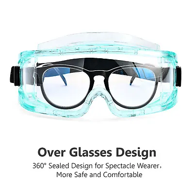 £12.90 • Buy SAFEYEAR Safety Over Glasses Goggles Lab Anti Fog UV Clear Lens Splash Spray New