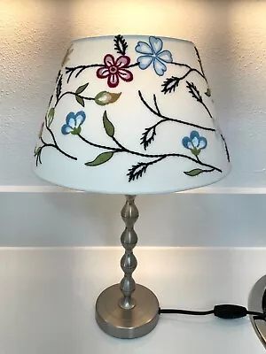 Ikea Alvine Desk Lamp And Shade Crewel Embroidered Floral Flowers 11 X 7  Shade • £65.57