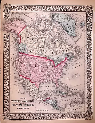 1875 Map ~ NORTH AMERICA ~ GREENLAND ~ Original Mitchell Atlas (11x15) -#1582 • $20