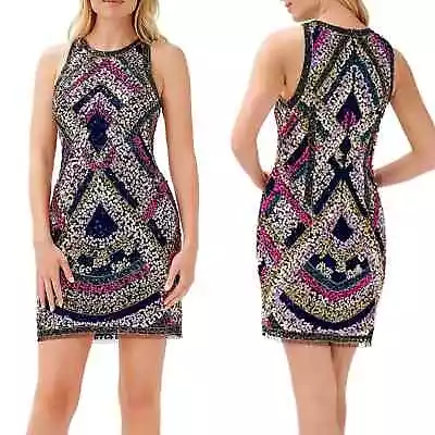 NWT Aidan By Aidan Mattox Women Dress Multicolored Beaded Sequin Sheath Size 12 • $99.99