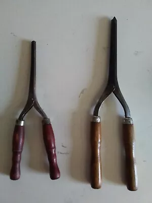 Lot Fo 2  Antique Metal Hair Curling Iron With  Wood Handle • $9.96