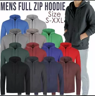 Mens Full Zip Up Plain Hooded Sweatshirt Hoodie Adult Fleece Zipper Hoody Top UK • £13.99