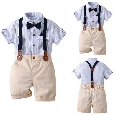 £9.41 • Buy Toddler Baby Boy Gentleman Suit Striped Shirts+Suspender Shorts Infant Outfits