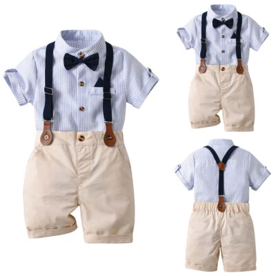 £9.41 • Buy Toddler Baby Boy Gentleman Suit Striped Shirts+Suspender Shorts Infant Outfits