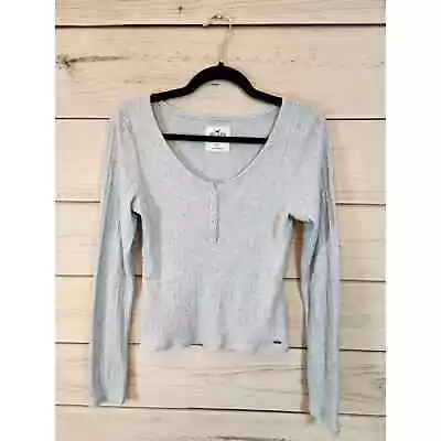 Hollister Women's Light Blue Scoop Neck Cozy Henley Long Sleeve Tee Shirt Size M • £24.13