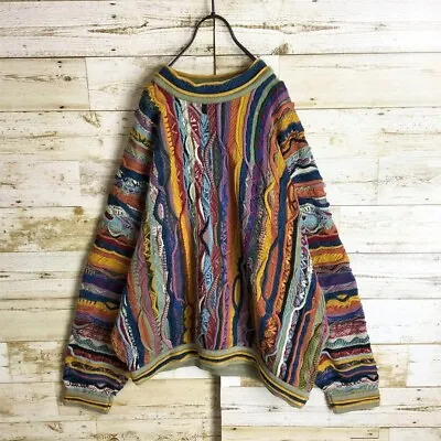 COOGI 3D Knit Sweater Men Size L Multicolor Allover Pattern Mercerised Cotton • $956.68