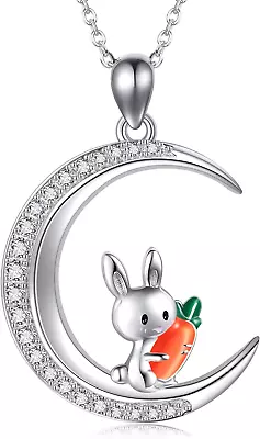 Bunny On Moon Rabbit Pendant Necklace Sterling Silver Jewelry Gifts For Women • $57.59