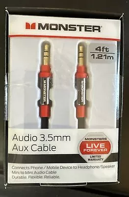 Monster 4-FT | 1.21 M AUDIO 3.5 MM AUX CABLE Gold Contacts HD Audio Phone Tablet • $9.50