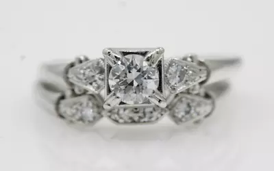 Vintage Platinum 0.44 TCW Natural Old European Cut Diamond Engagement Ring Set • $854.99